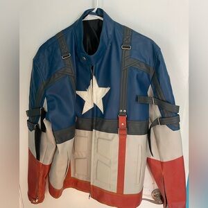 Captain America leather motorcycle riding suit. Jacket and pants set